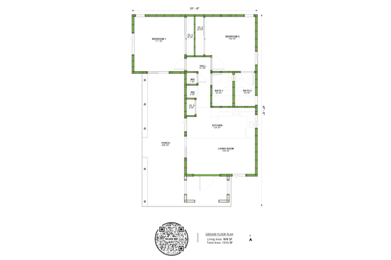 Floor Plan - Main Floor for Mediterranean House Plan #1106-30 - 2 bed, 2 bath