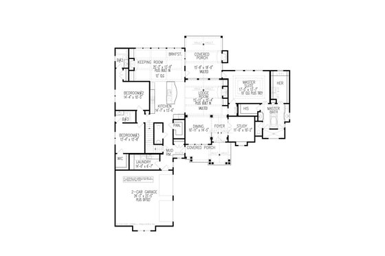 Floor Plan - Main Floor for Craftsman House Plan #54-417 - 3 bed, 3.5 bath