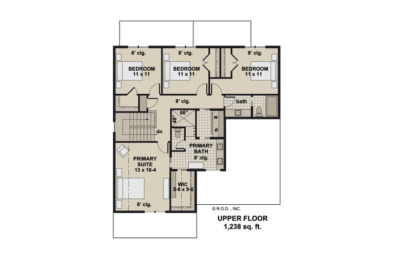 House Blueprint - Floor Plan - Upper Floor for Farmhouse House Plan #51-1351 - 4 bed, 2.5 bath