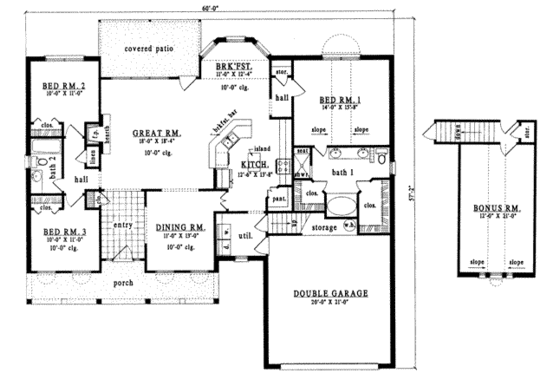 Floor Plan - Main Floor for Country House Plan #42-254 - 3 bed, 2 bath