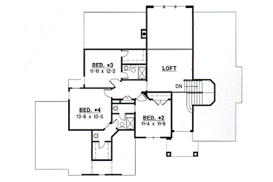 Floor Plan - Upper Floor for European House Plan #67-421 - 4 bed, 3.5 bath