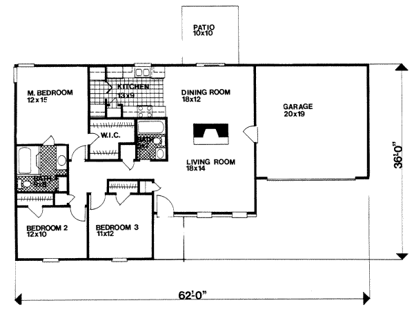 Home Plan - Ranch Floor Plan - Main Floor Plan #30-128