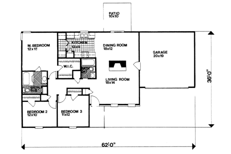 Ranch Style House Plan - 3 Beds 2 Baths 1368 Sq/Ft Plan #30-128 ...