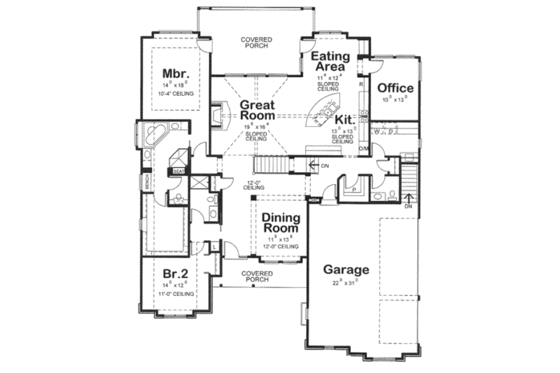 Architectural House Design - Floor Plan - Main Floor for European House Plan #20-1821 - 2 bed, 3 bath
