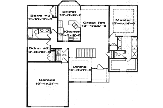 Floor Plan - Main Floor for Traditional House Plan #6-153 - 3 bed, 2 bath