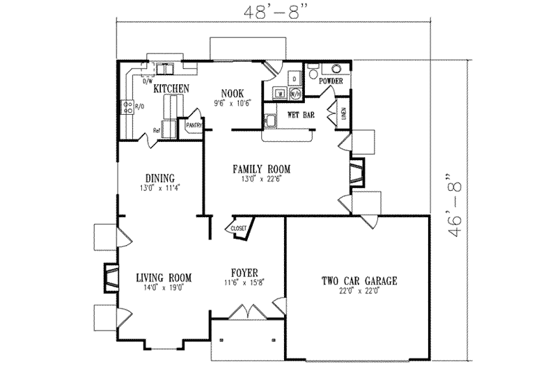 House Blueprint - Floor Plan - Main Floor for European House Plan #1-579 - 3 bed, 2.5 bath