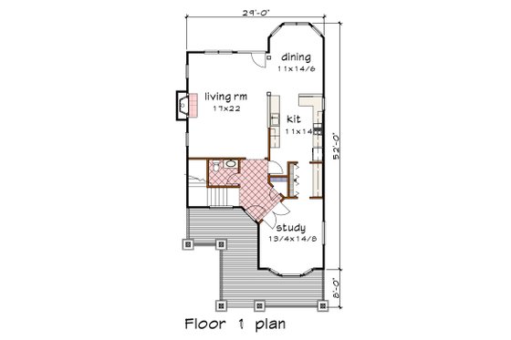 Floor Plan - Main Floor for Craftsman House Plan #79-262 - 3 bed, 2.5 bath