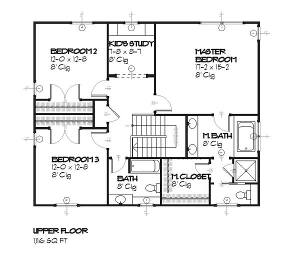 Traditional Floor Plan - Upper Floor Plan #901-19