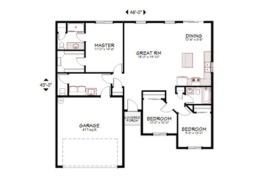 Floor Plan - Main Floor for Traditional House Plan #943-58 - 3 bed, 2 bath