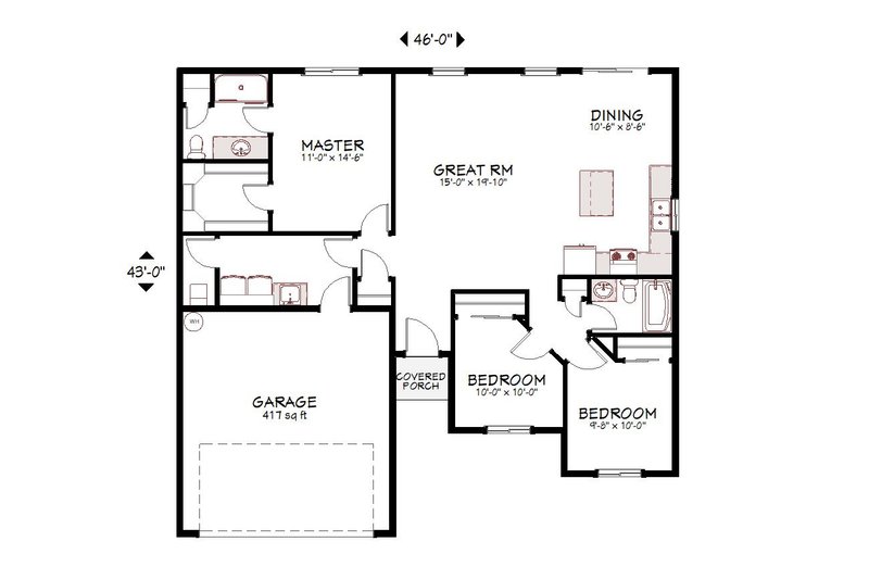 House Blueprint - Floor Plan - Main Floor for Traditional House Plan #943-58 - 3 bed, 2 bath