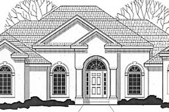 Exterior - Front Elevation for Mediterranean House Plan #67-681 - 3 bed, 2 bath