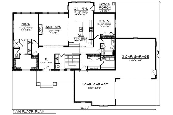 Floor Plan - Main Floor for Ranch House Plan #70-1462 - 2 bed, 2.5 bath