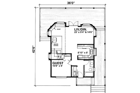 Floor Plan - Main Floor for Cabin House Plan #118-102 - 2 bed, 2 bath