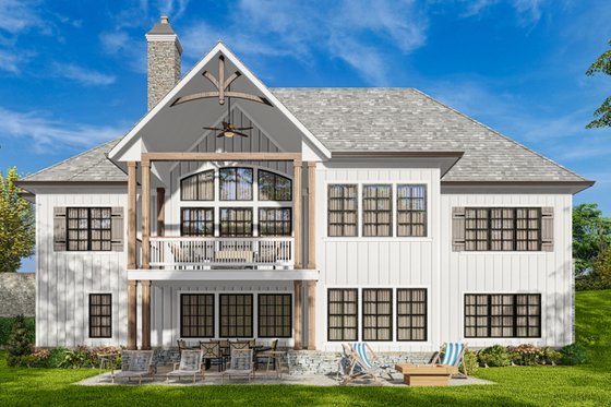 Exterior - Rear Elevation for Ranch House Plan #54-498 - 3 bed, 2.5 bath