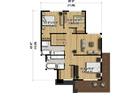 Floor Plan - Upper Floor 1 for Modern House Plan #25-4415 - 3 bed, 2.5 bath