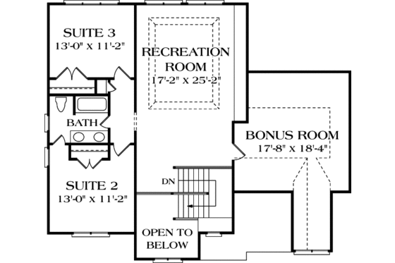 Floor Plan - Upper Floor for Colonial House Plan #453-88 - 3 bed, 2.5 bath