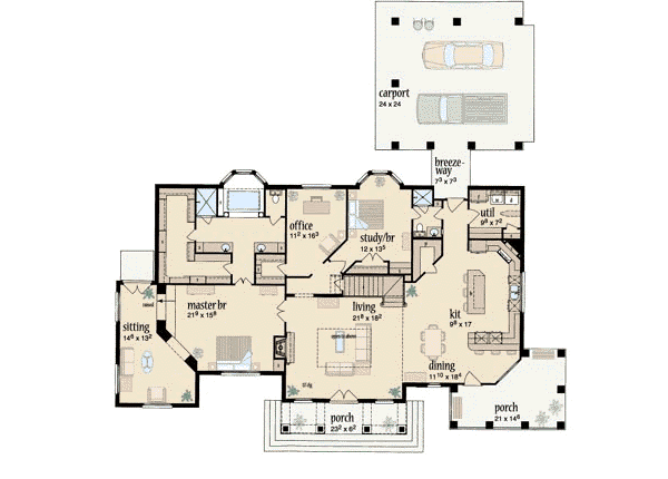 Architectural House Design - European Floor Plan - Main Floor Plan #36-242