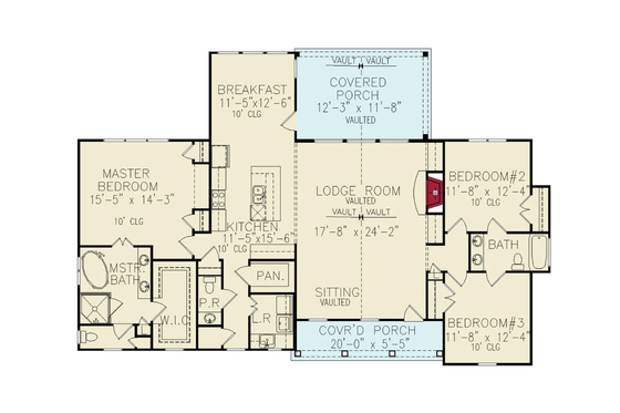 Floor Plan - Main Floor for Farmhouse House Plan #54-690 - 3 bed, 2.5 bath