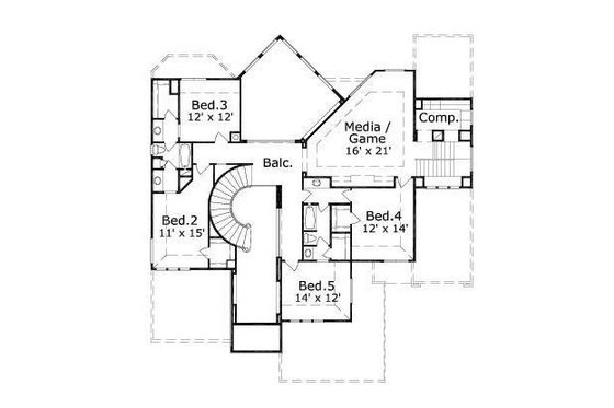 Floor Plan - Upper Floor for European House Plan #411-519 - 5 bed, 4 bath