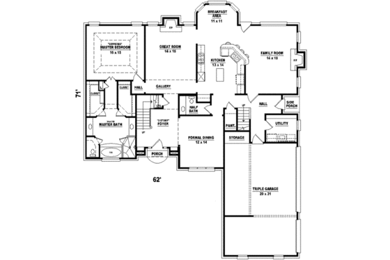 Floor Plan - Main Floor for Traditional House Plan #81-575 - 4 bed, 3.5 bath
