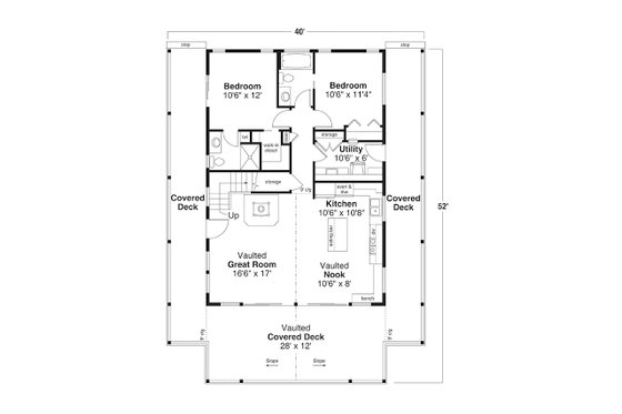 Floor Plan - Main Floor for Craftsman House Plan #124-1385 - 2 bed, 2.5 bath