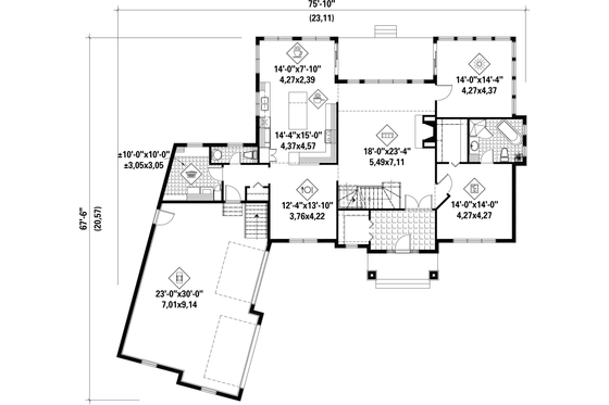 Floor Plan - Main Floor for Traditional House Plan #25-4472 - 5 bed, 3 bath