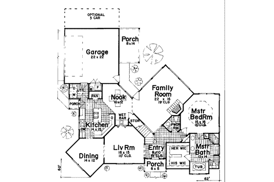 Floor Plan - Main Floor for European House Plan #52-154 - 4 bed, 3.5 bath