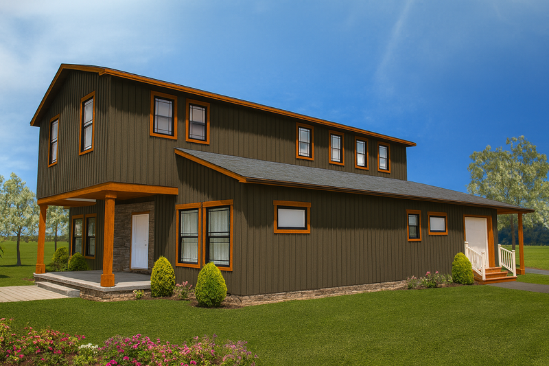 House Blueprint - Exterior - Front Elevation 3 for Barndominium House Plan #1115-12 - 5 bed, 3 bath