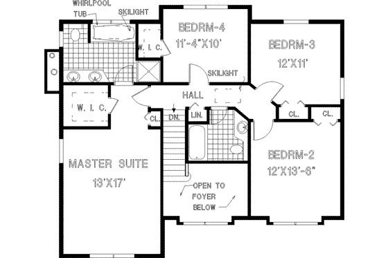 Floor Plan - Upper Floor for Traditional House Plan #3-175 - 4 bed, 2.5 bath