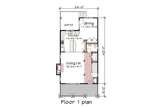 Floor Plan - Main Floor for Craftsman House Plan #79-348 - 3 bed, 2.5 bath