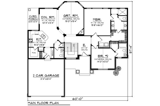 Floor Plan - Main Floor for Craftsman House Plan #70-1269 - 2 bed, 2.5 bath