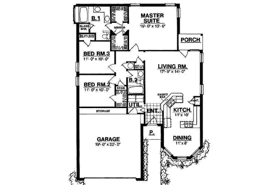 Floor Plan - Main Floor for Traditional House Plan #40-127 - 3 bed, 2 bath