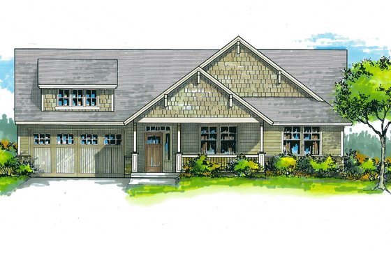 Exterior - Front Elevation for Craftsman House Plan #53-566 - 3 bed, 2 bath