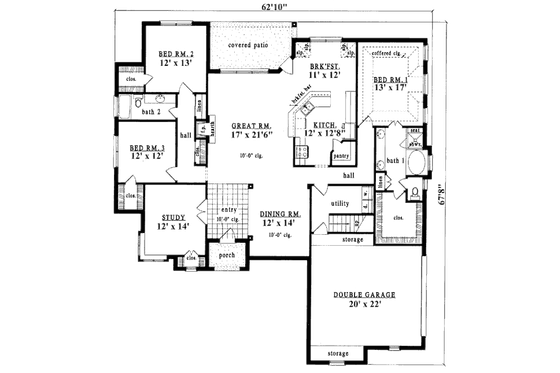 Floor Plan - Main Floor for Traditional House Plan #42-264 - 4 bed, 2 bath