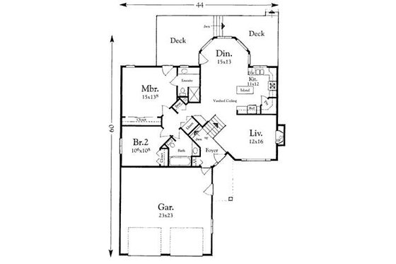 Floor Plan - Main Floor for Mediterranean House Plan #409-108 - 2 bed, 2 bath