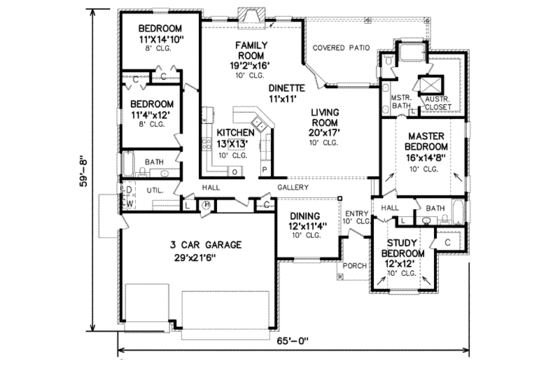 Floor Plan - Main Floor for Traditional House Plan #65-450 - 3 bed, 2 bath