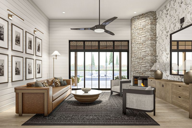 House Blueprint - Interior - Family Room for Barndominium House Plan #455-543 - 2 bed, 1 bath