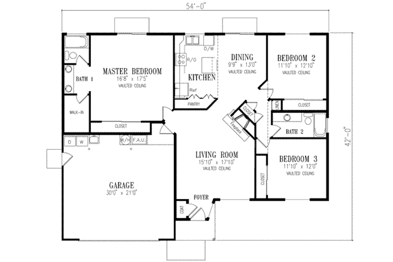House Blueprint - Floor Plan - Main Floor for Adobe / Southwestern House Plan #1-306 - 3 bed, 2 bath