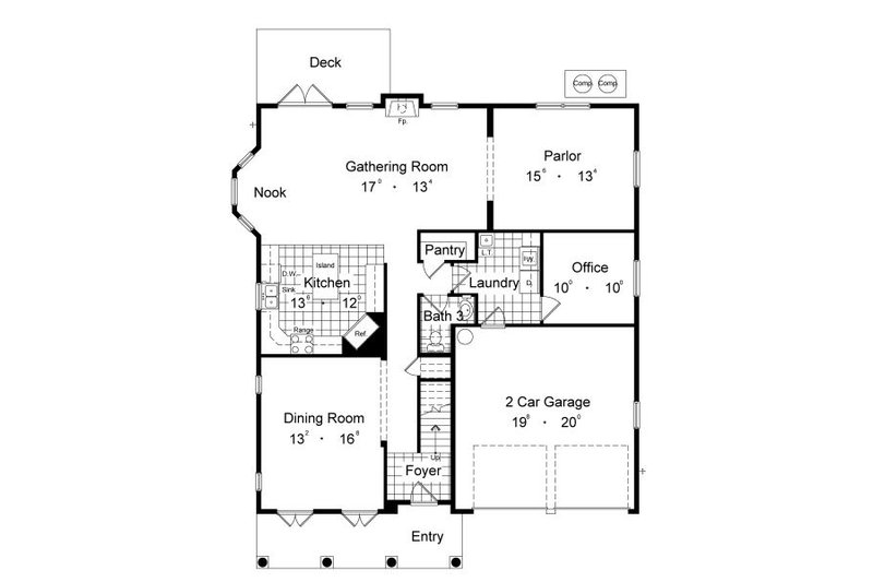 House Blueprint - Floor Plan - Main Floor for European House Plan #417-284 - 2 bed, 2.5 bath