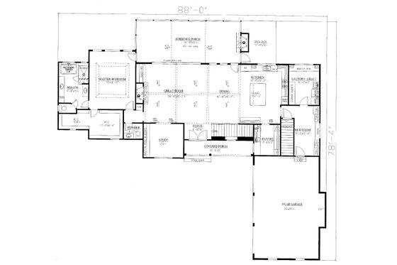 Floor Plan - Main Floor for Craftsman House Plan #437-115 - 4 bed, 3.5 bath