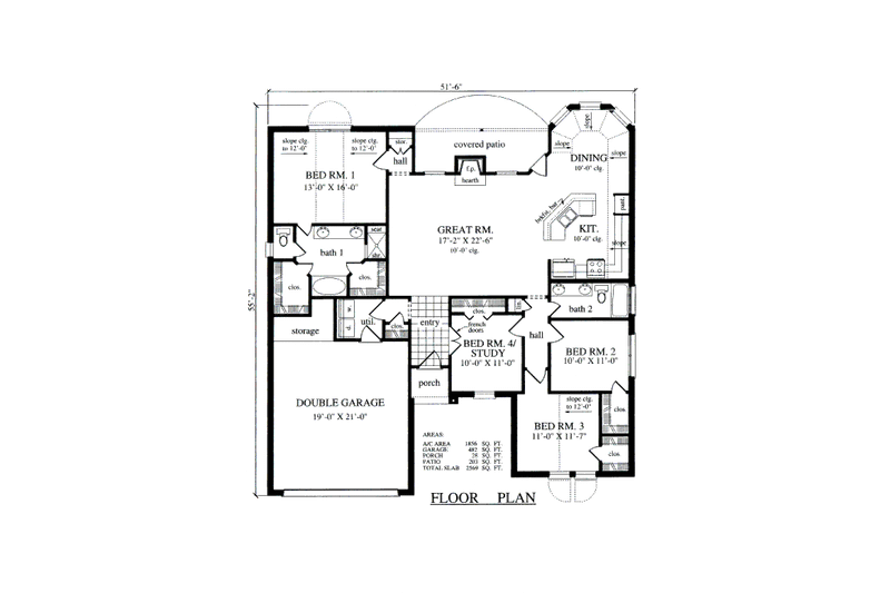 Home Plan - Floor Plan - Main Floor for Traditional House Plan #42-363 - 4 bed, 2 bath