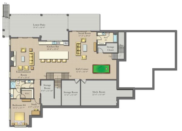 Architectural House Design - Craftsman Floor Plan - Lower Floor Plan #1057-27