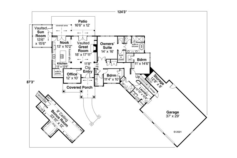 House Blueprint - Floor Plan - Main Floor for Craftsman House Plan #124-1272 - 3 bed, 2.5 bath