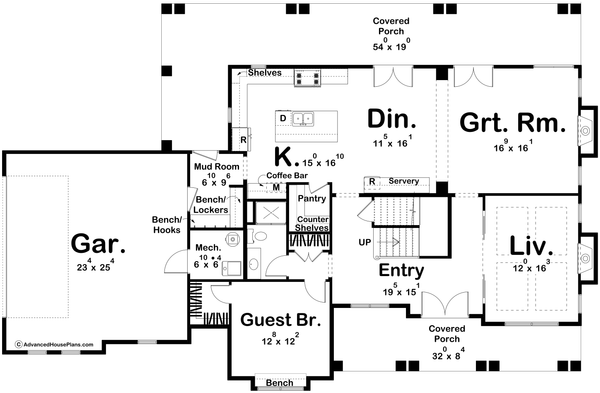 Home Plan - Southern Floor Plan - Main Floor Plan #455-551