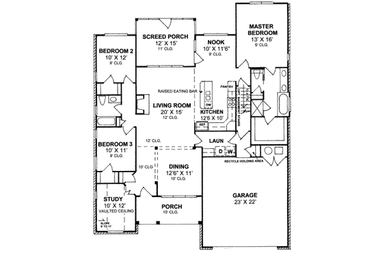 Floor Plan - Main Floor for Traditional House Plan #20-1591 - 3 bed, 2 bath
