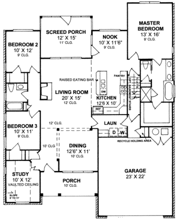 Architectural House Design - Traditional Floor Plan - Main Floor Plan #20-1591