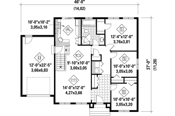 Floor Plan - Main Floor for Traditional House Plan #25-4592 - 3 bed, 1 bath
