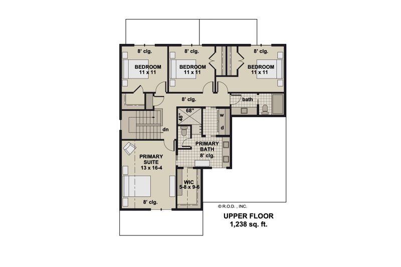 House Blueprint - Floor Plan - Upper Floor for Bungalow House Plan #51-1352 - 4 bed, 2.5 bath