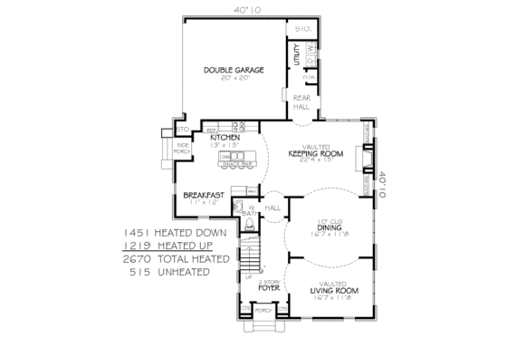 Floor Plan - Main Floor for Traditional House Plan #424-291 - 3 bed, 2.5 bath