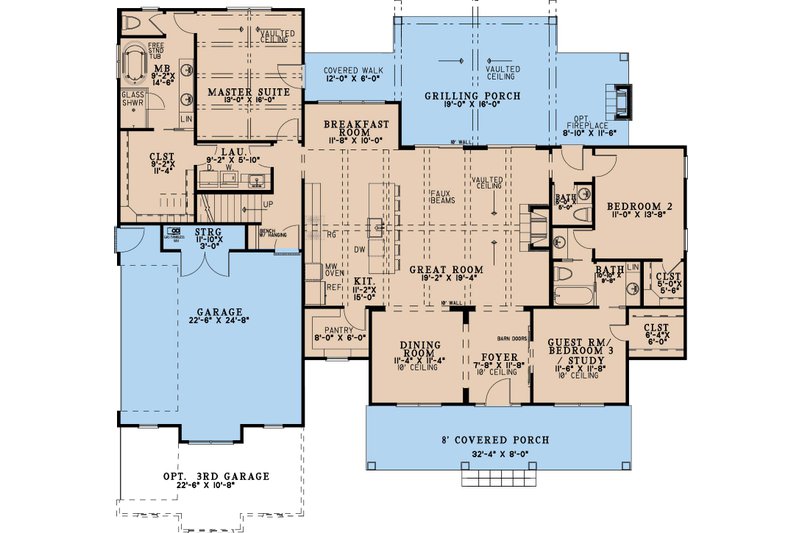 House Plan Design - Floor Plan - Main Floor for Farmhouse House Plan #923-440 - 3 bed, 2.5 bath